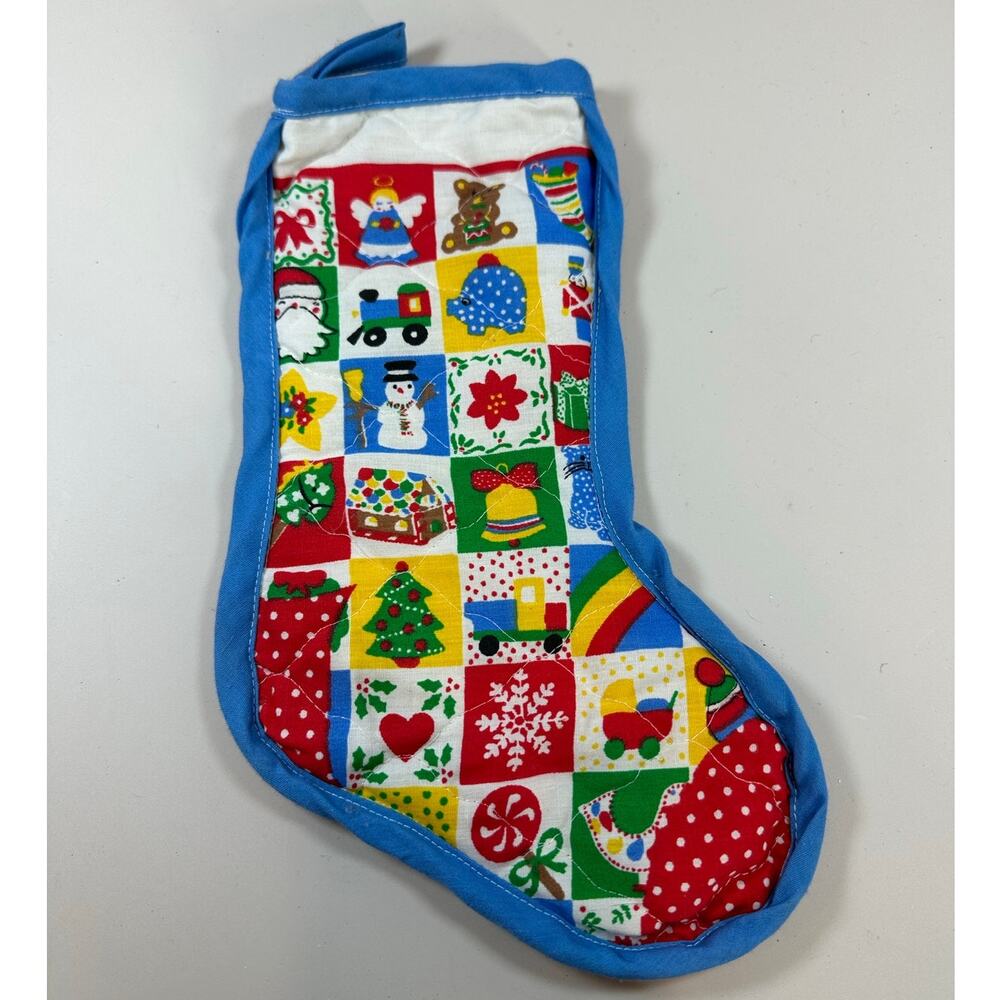 Mini Quilted Christmas Stocking Ornament Handmade 10" Faux Patchwork